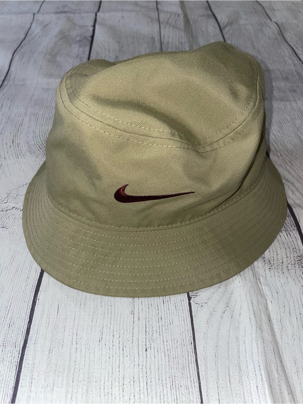 Nike Khaki Apex Bucket Hat with Maroon Swoosh